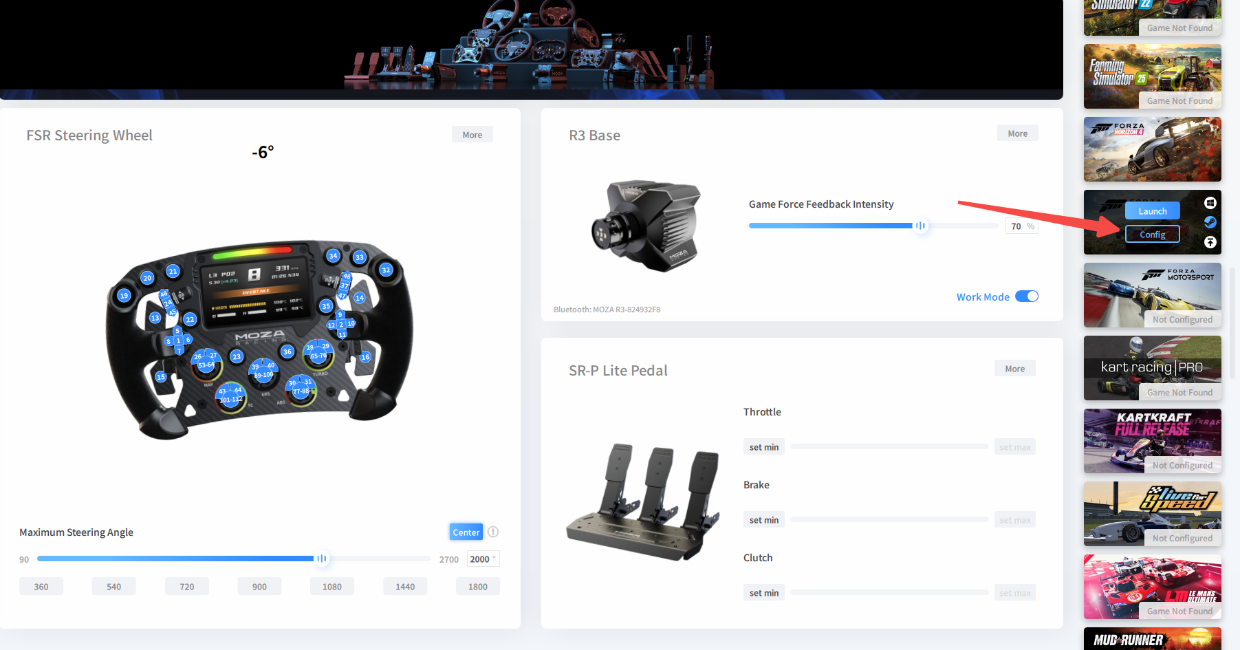 MOZA Pit House – מסך One-Click Configuration